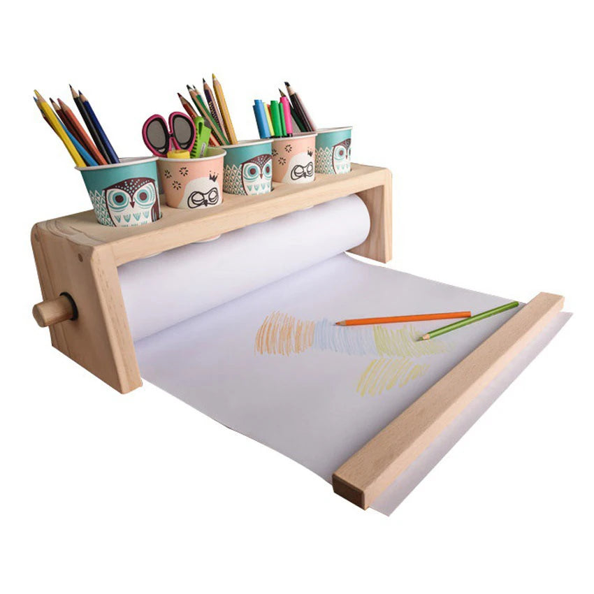 AOOKMIYA Tabletop Paper Roll Dispenser Children Wooden Easel for Drawi